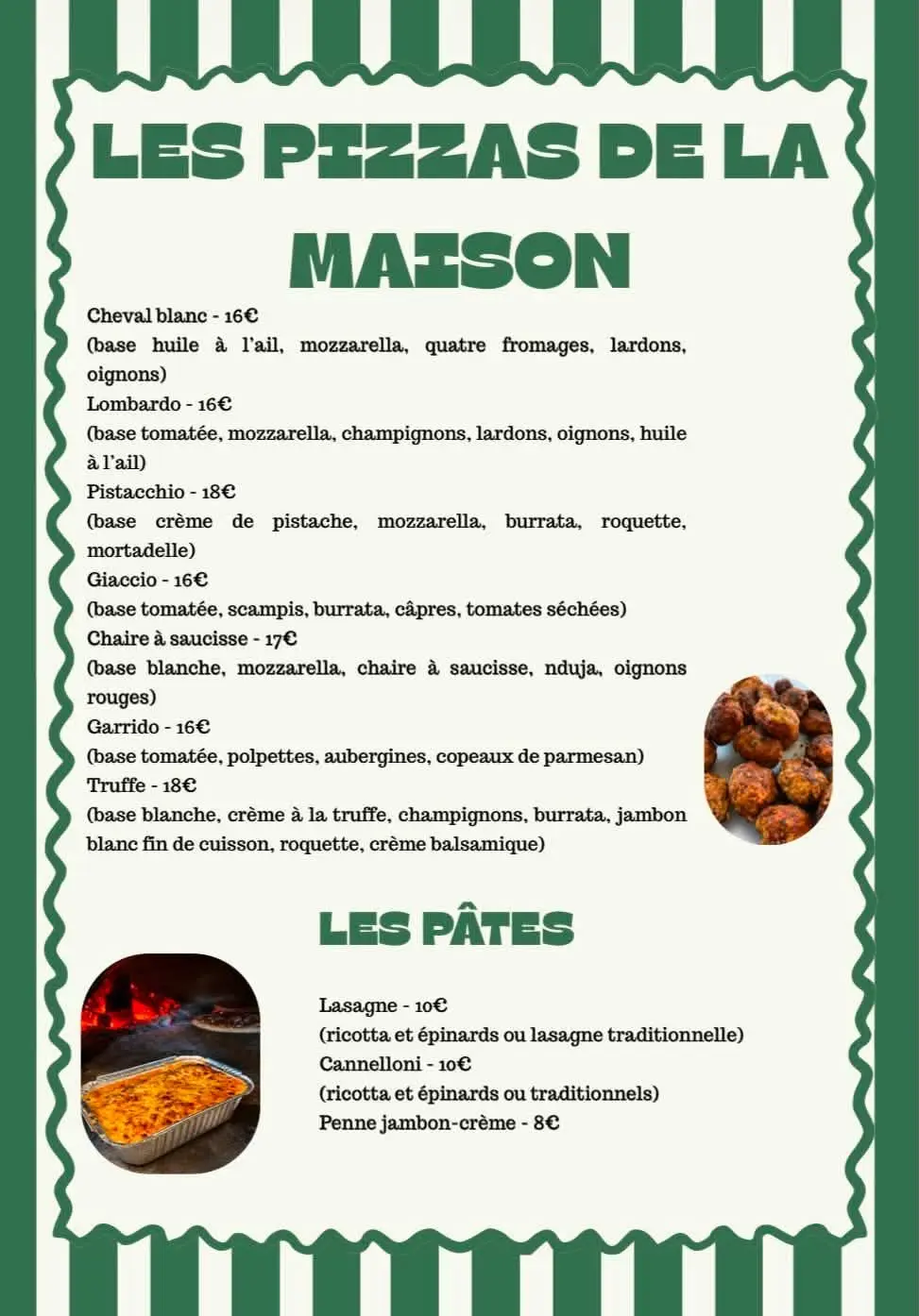 Carte des pizzas spéciales Da Giaccio e Lombardo
